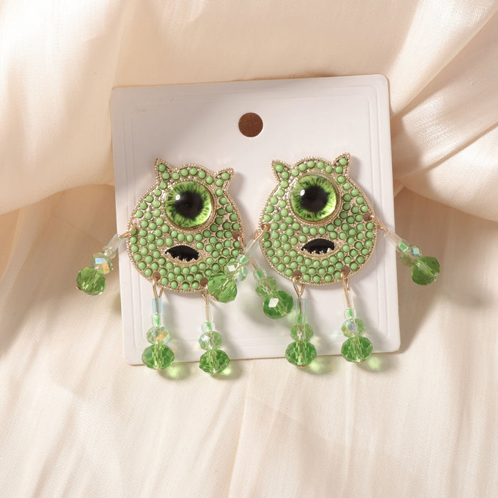 Wholesale Creative Personalized Zircon Rice Beads Fresh Green Cartoon Anime Character Women's Earrings