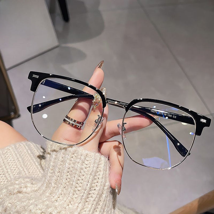 Wholesale Eyeframe, frame, large face, half frame, flat mirror, can be paired with myopia lenses