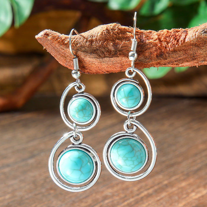 Wholesale 2pcs geometric metal turquoise bohemian earrings