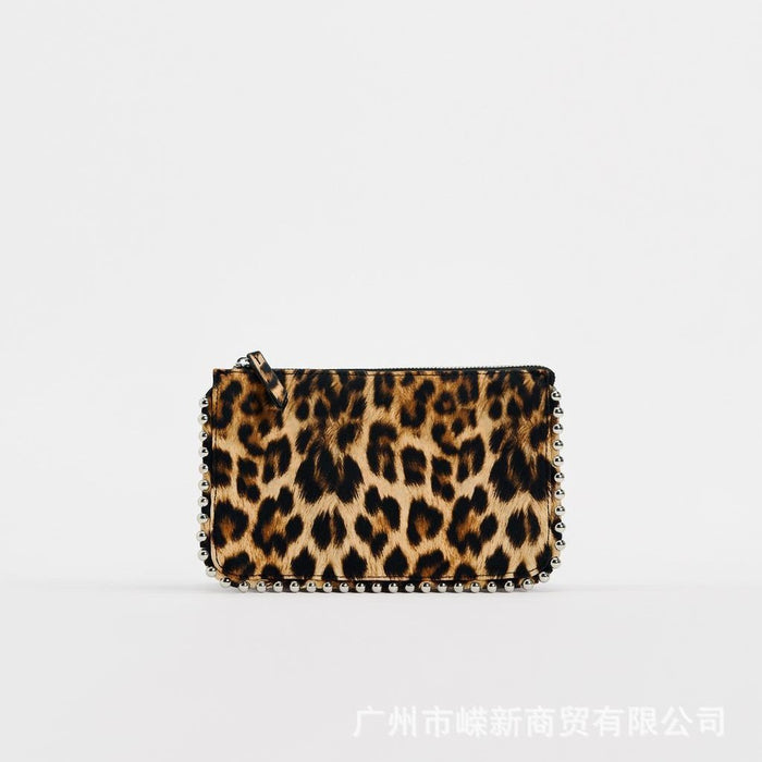 Wholesale Leopard Print Rivet Decorated Mini Shoulder Crossbody Bag