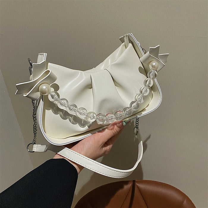 Wholesale Popular pleated new fashion pearl chain shoulder crossbody bag, saddle bag