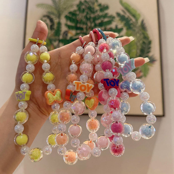 Wholesale DIY Handmade Beaded Keychain Pendant with Colorful Round Beads for Students, School Backpacks, Car Keychains