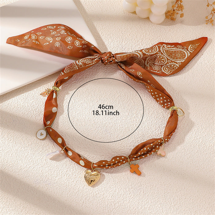 Wholesale Stylish Leopard Print Silk f Necklace Coffee Color Acrylic Pendant Jewelry Accessory