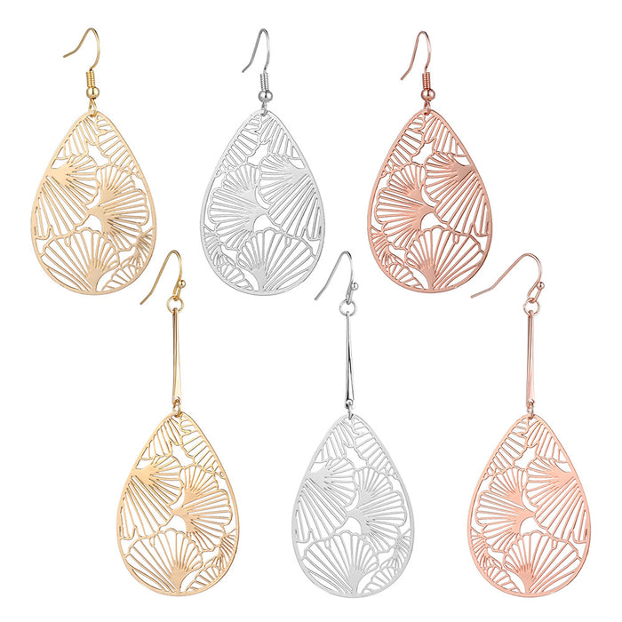 Wholesale Metal copper plate ginkgo leaf pattern hollow out light and thin style retro earrings women's long earrings