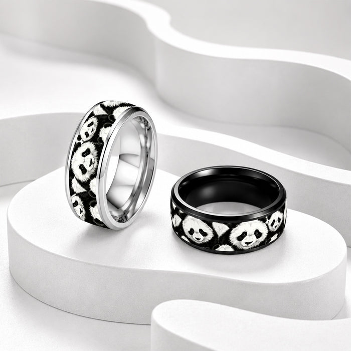 Wholesale Stainless Steel Panda Ring Black White Animal Pattern Fashion Jewelry Accessory