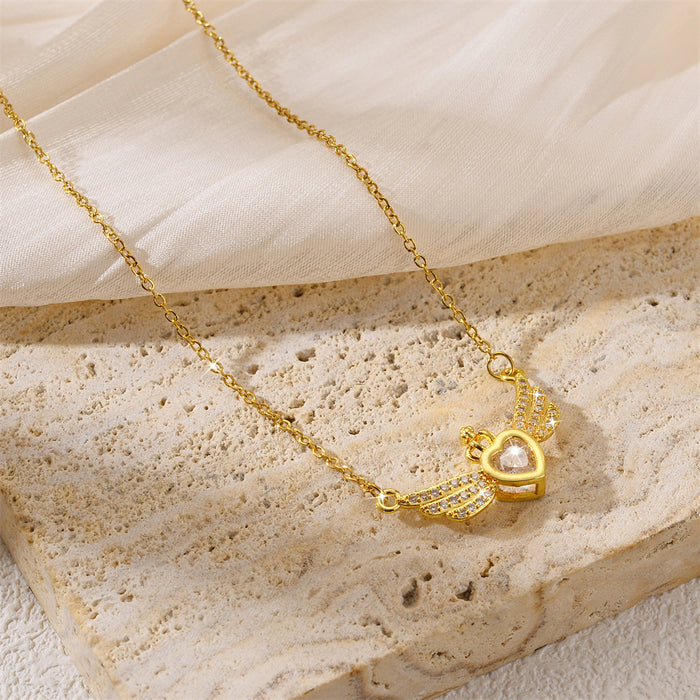 Wholesale New Micro inlaid Zircon Love Wing Necklace with Light Luxury and High Grade Titanium Steel Lock Chain Accessories