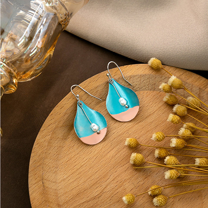 Wholesale Retro feather turquoise earrings bohemian Dragonfly bird water drop round earrings pearl earrings
