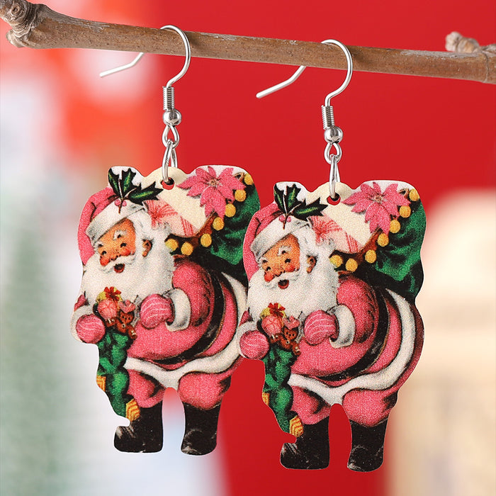Wholesale Christmas Santa Pendant Earrings Wooden Double-sided Earrings Christmas