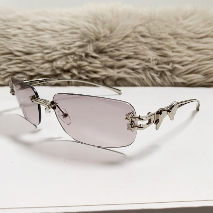 Wholesale Frameless square bow sunglasses for women with a high-end feel, star studded spicy girl sunglasses