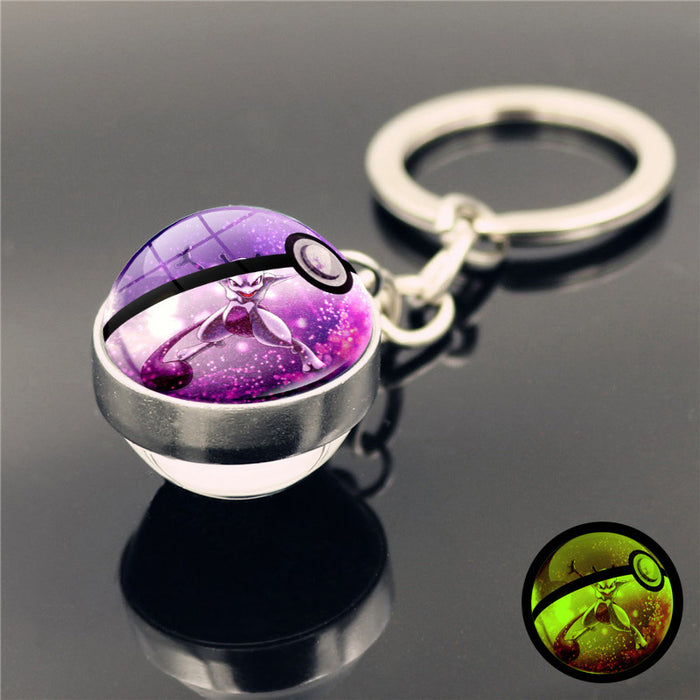 Wholesale Luminous double-sided glass ball pendant metal keychain keyring