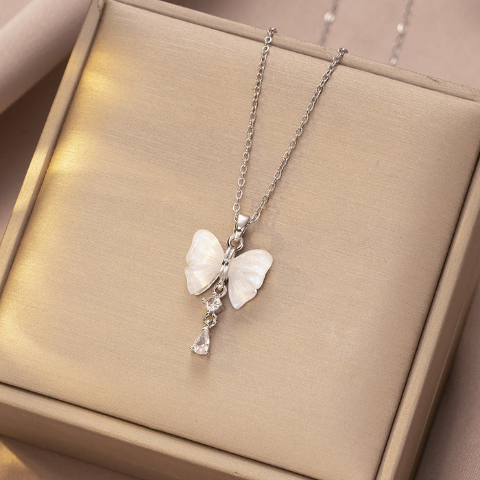 Wholesale Necklace, butterfly tassel, niche, simple, fashionable temperament, titanium steel lock chain