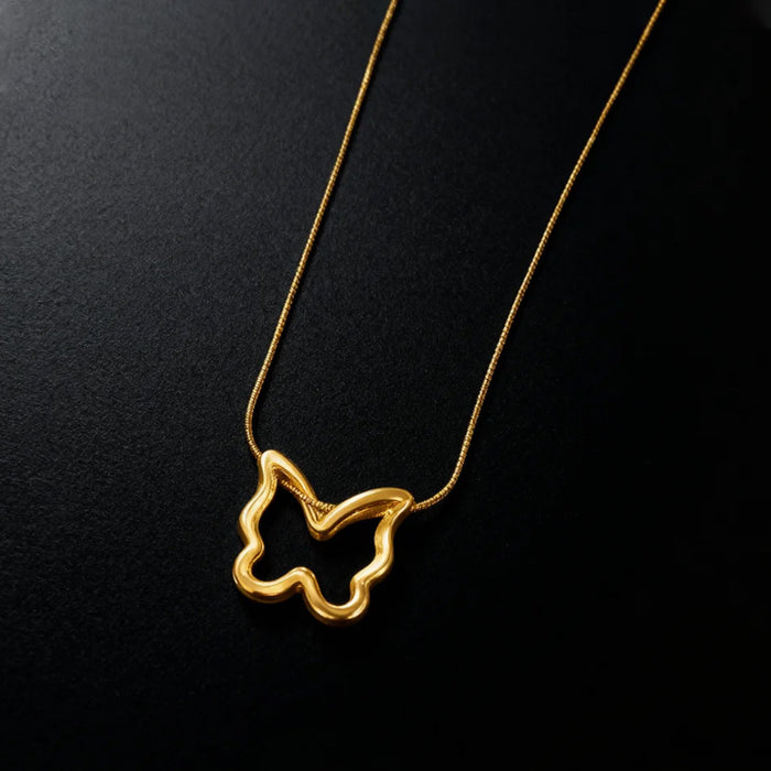 Wholesale Elegant and simple openwork butterfly and heart necklace