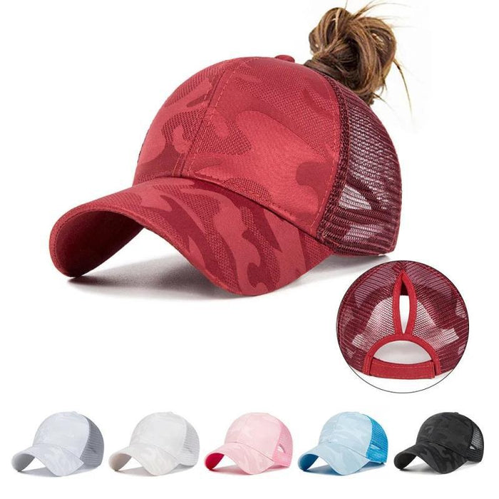 Wholesale Open ponytail camouflage pattern cap Women's Outdoor running fitness  baseball cap breathable sunshade cap