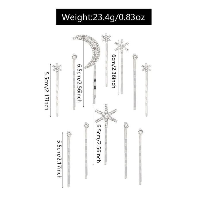Wholesale Jewelry Fashion Alloy One Word Clip Moon Set Diamond Headpiece, niche Snowflake Stacked Hair Clip Set