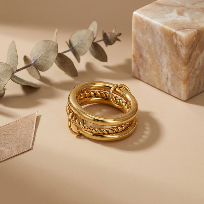 Wholesale Stackable Two-Tone Stainless Steel Ring Set ( 18K Gold Plated)