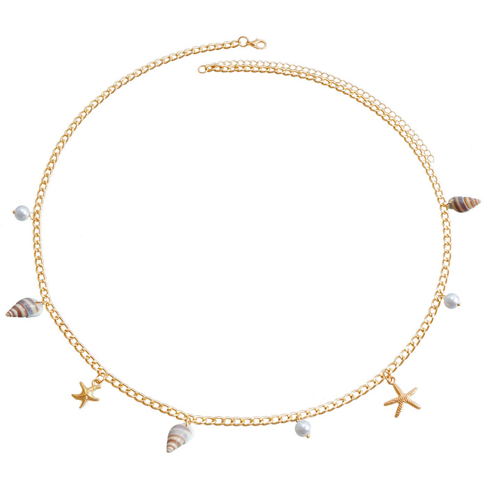 Wholesale Bohemian summer beach shell waist necklace seaside travel imitation pearl starfish conch pendant body chain