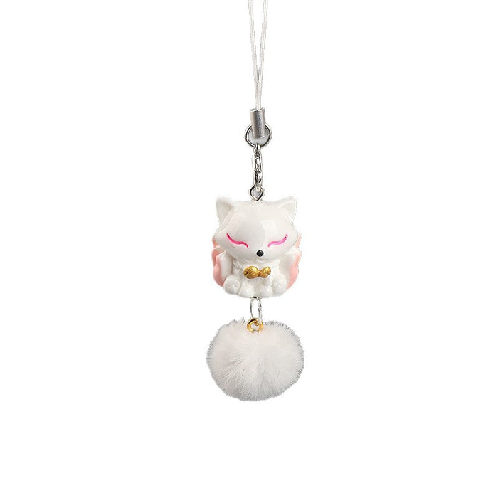 Wholesale Cute Little Fox Fur Ball Pendant Bead Keychain