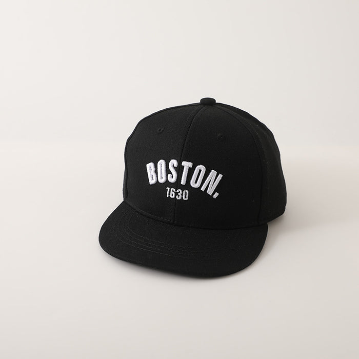 Wholesale Trendy Kids Embroidered Letter Flat Brim Baseball Cap Unisex Green Boston Sunscreen Casual Resale Accessory