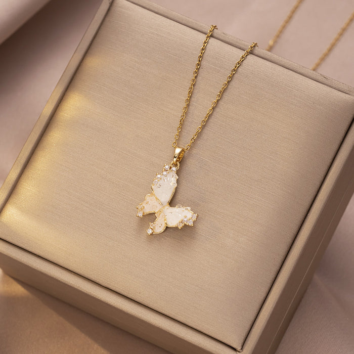 Wholesale Necklace, butterfly tassel, niche, simple, fashionable temperament, titanium steel lock chain