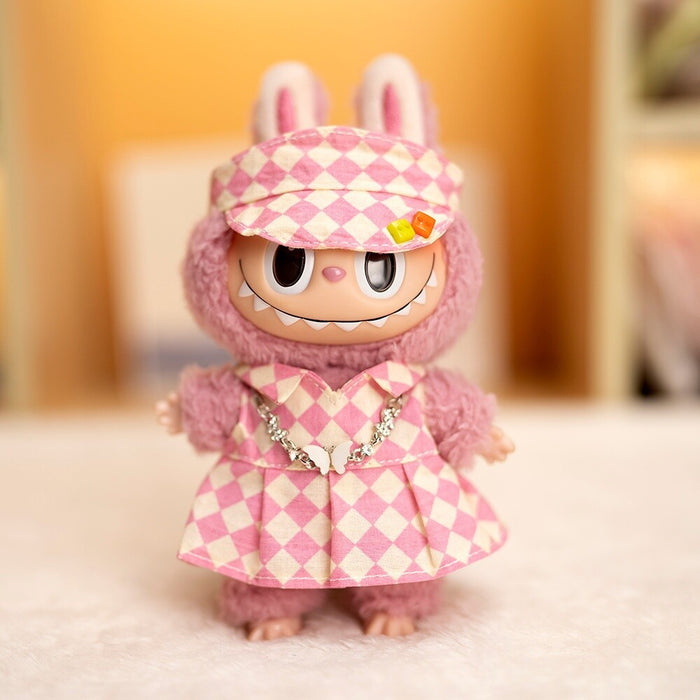 Wholesale Pendant Doll Clothes Checkboard Tennis Clothes suit Suspenders Skirt