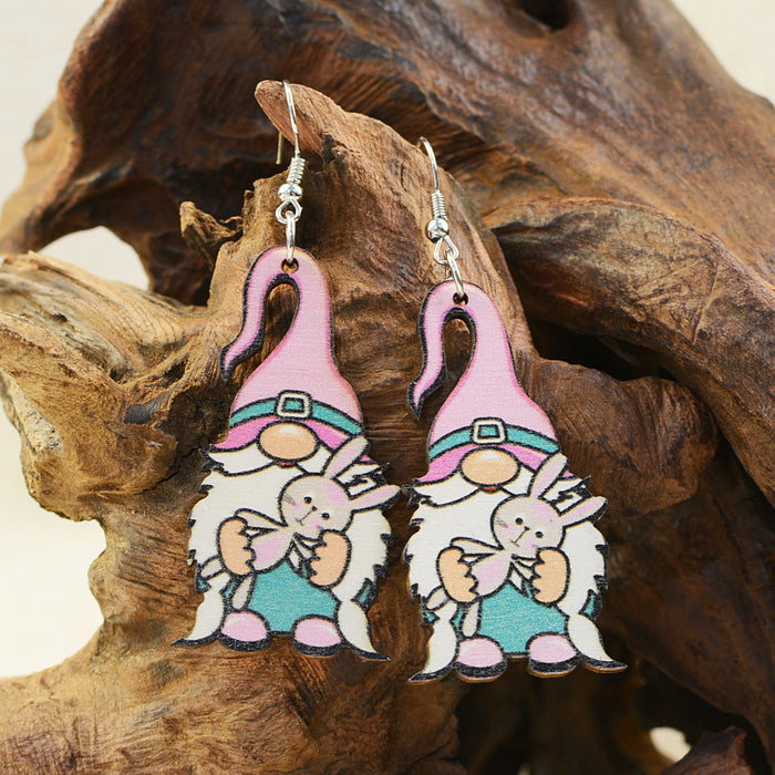 Wholesale Easter Bunny Dwarf Elf Wooden Earrings JDC-ES-ChenC017
