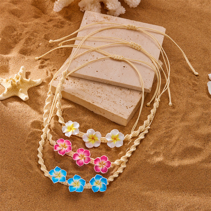 Wholesale Soft Clay Flower Shell Beach Necklace and Bracelet Set Summer Vacation