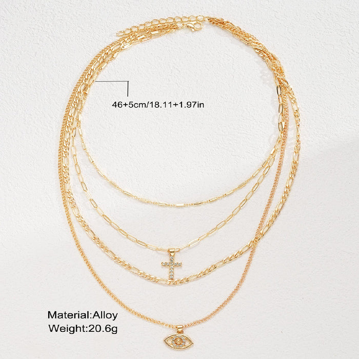 Wholesale Diamond studded Devil's Eye Cross Necklace Set, 4-piece Set