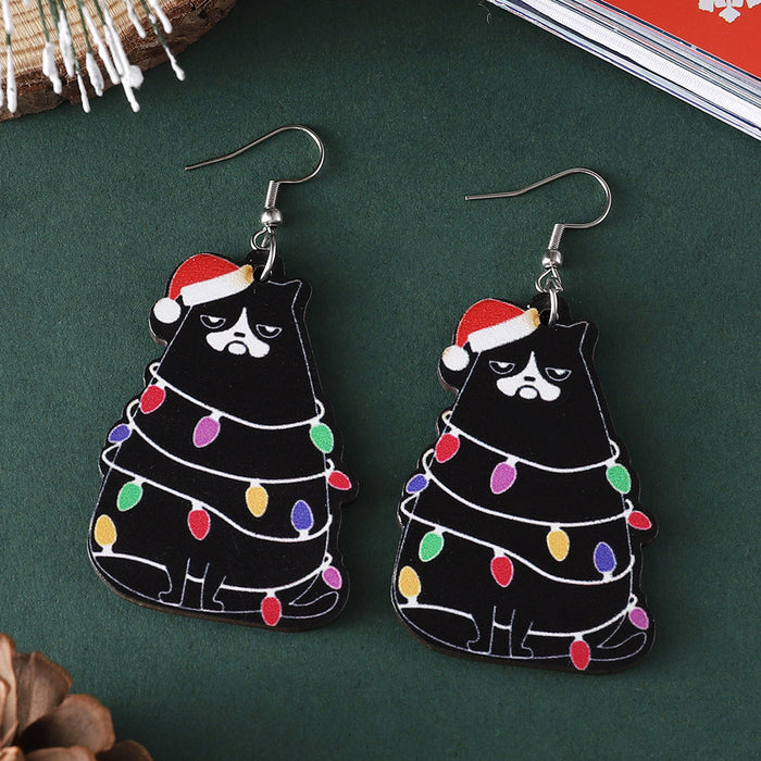 Wholesale  Christmas Lantern Black Cat Pendant Earrings