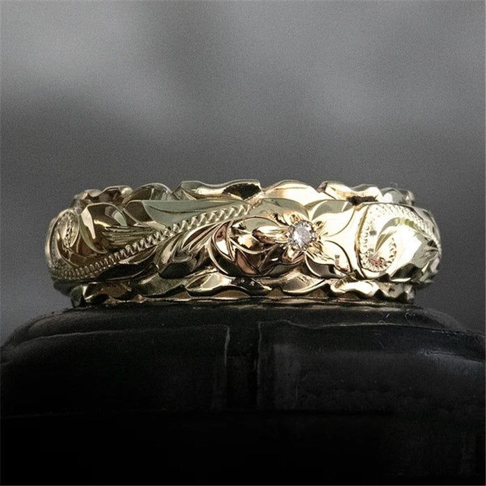 Wholesale Alloy Plated 14k Suspended Carved Rose Flower Ring JDC-RS-Yud017