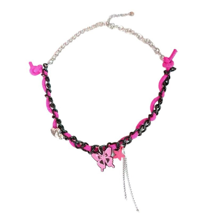 Wholesale Pink Butterfly Stitching Alloy Necklace JDC-NE-NiQ005
