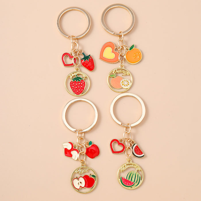 Wholesale Heart-shaped fruit metal keychain