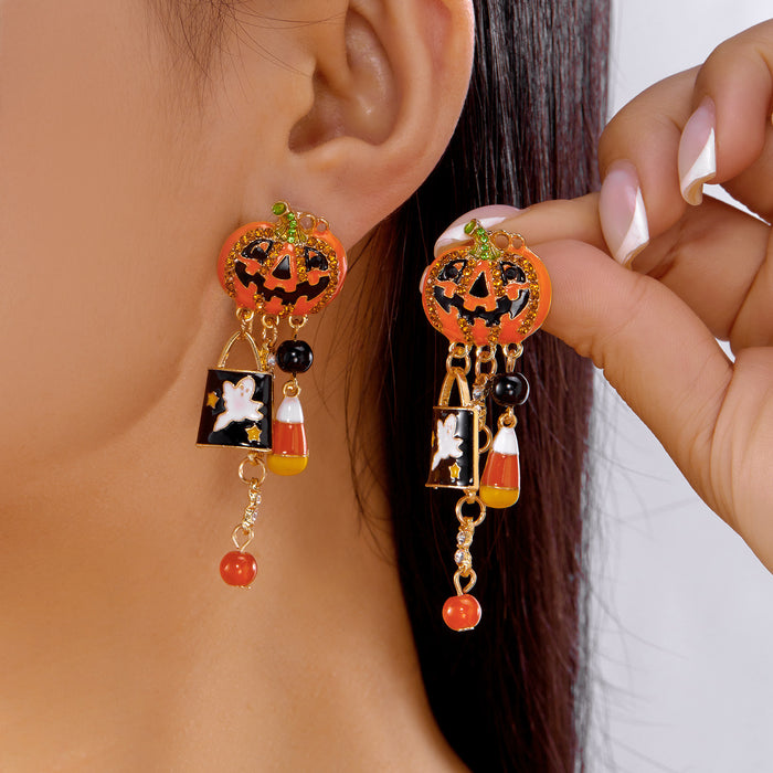 Wholesale Gothic Pumpkin Skull Drop Earrings Alloy Electroplated Jewelry Accessory