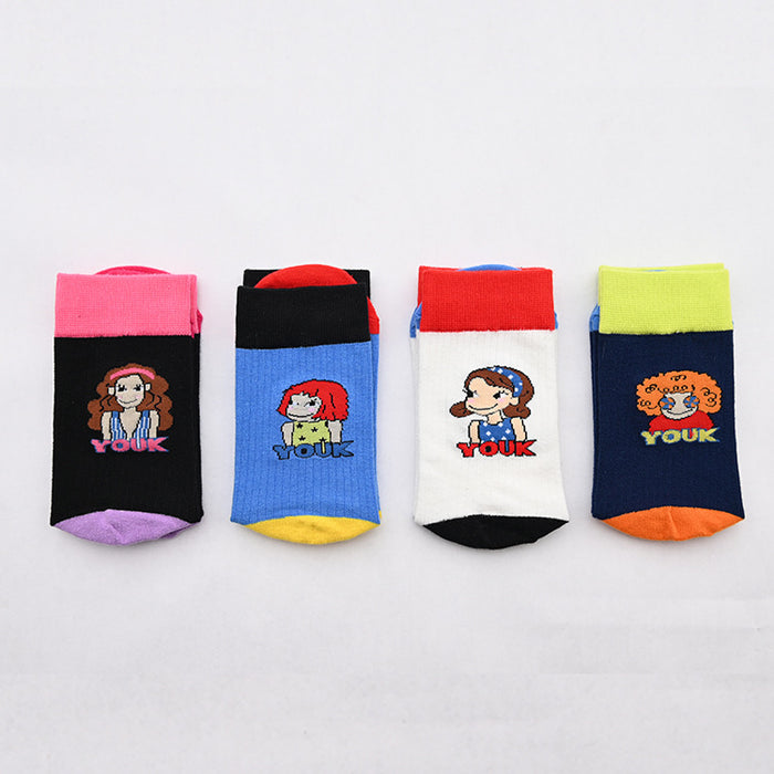 Wholesale New illustration women's socks, cotton socks, mid tube trendy socks, cartoon socks