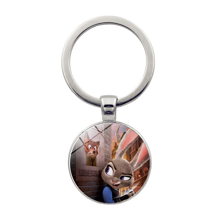 Wholesale Cute round cartoon pendant keychain made of glass