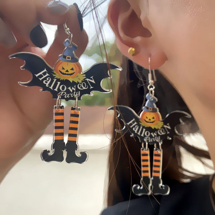 Wholesale  Earrings Acrylic Double-Sided Long-Legged Witch Pumpkin Man Skull Horror Atmosphere Earrings