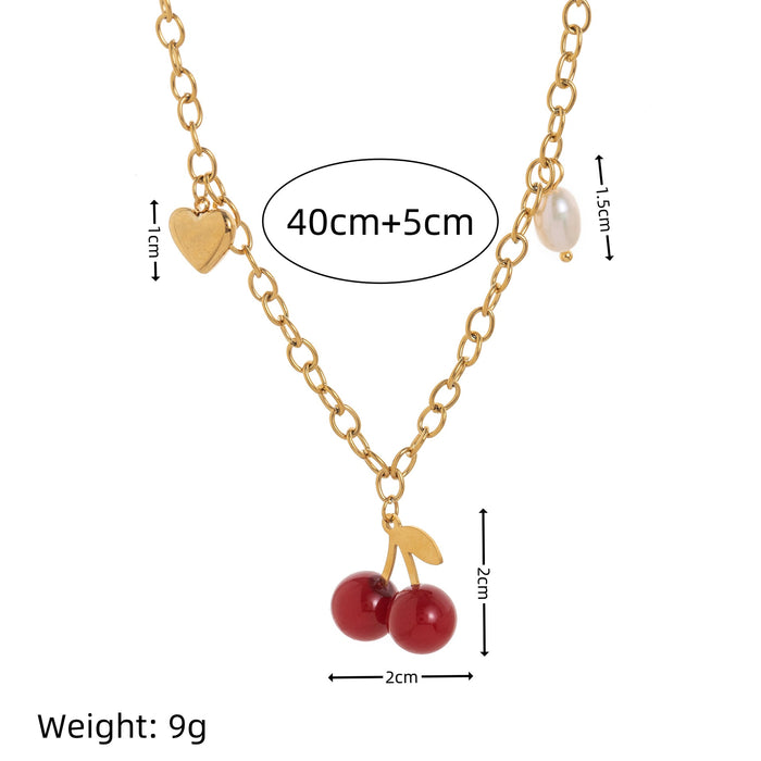 Wholesale Red Cherry Pendant Necklace Bracelet Earrings Titanium Steel set