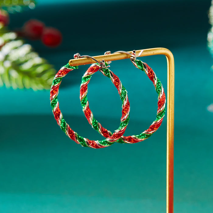 Wholesale Christmas fashion colorful red and green twisted earrings party accessories Christmas earrings