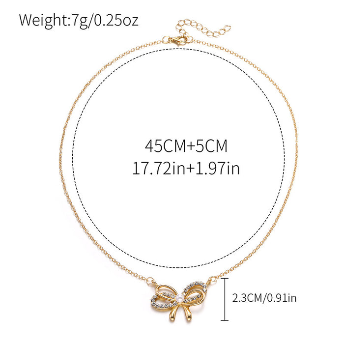 Wholesale Personalized design of jewelry, alloy bow pendant, versatile, simple, diamond studded bow necklace