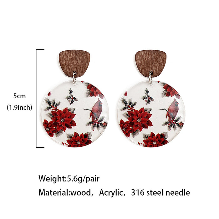 Wholesale Christmas earrings acrylic printing colorful lights snowflake holiday earrings fashion hollow earrings