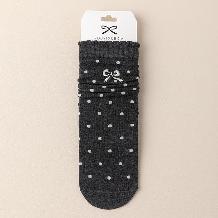 Wholesale Boneless socks, polka dot pile socks, versatile and cute butterfly knot mid tube socks