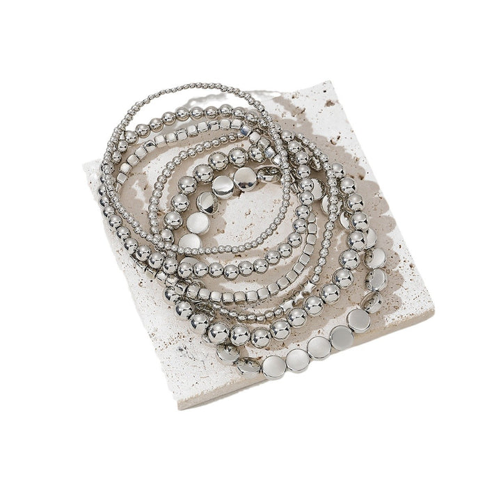 Wholesale Jewelry niche handmade alloy bead geometric stacking bracelet foot chain six piece set