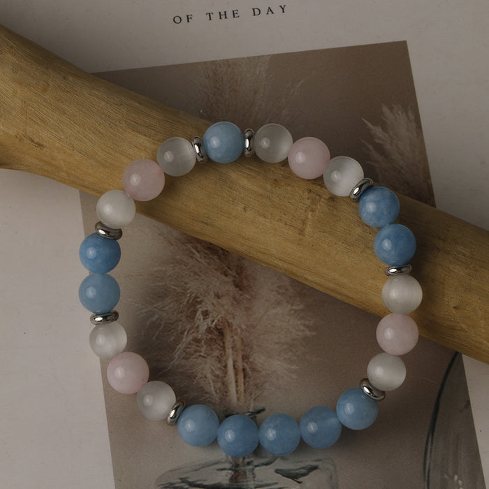 Wholesale Natural stone bead bracelet, cat eye stone, sea blue treasure, pink crystal, elastic rope bead bracelet, handmade accessory