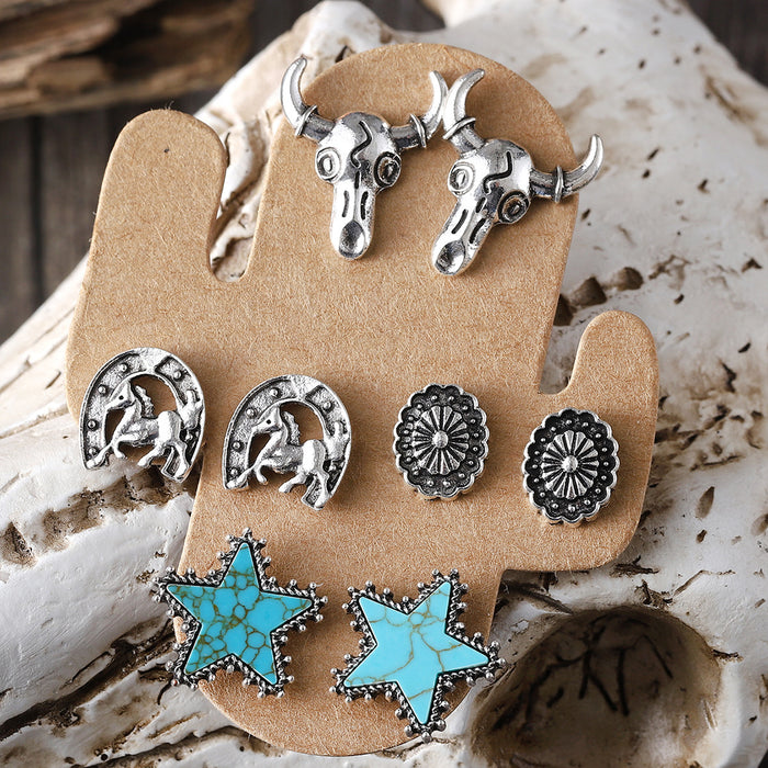 Wholesale Bull head boots,  hat,  earrings,  turquoise cactus four-piece set