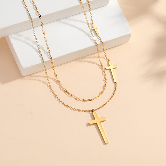 Wholesale 2pcs Stacked Cross Titanium Steel Clavicle Necklace — Versatile,  Sophisticated,  and Elegant