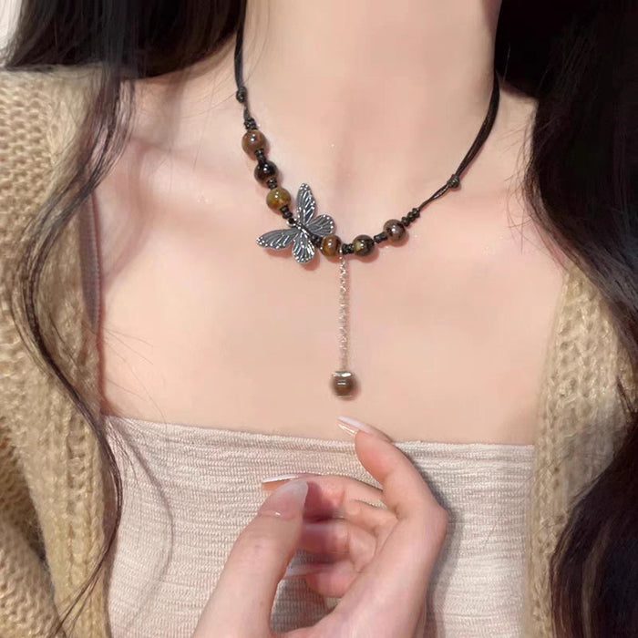 Wholesale Vintage butterfly bead collarbone chain necklace