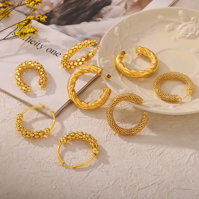 Wholesale Small niche personalized jewelry woven chain design, titanium steel earrings, geometric niche O-ring