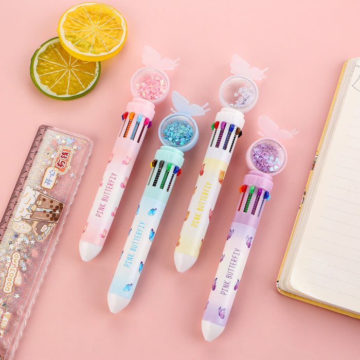 Wholesale Butterfly Sequin Ten-Color Ballpoint Pen