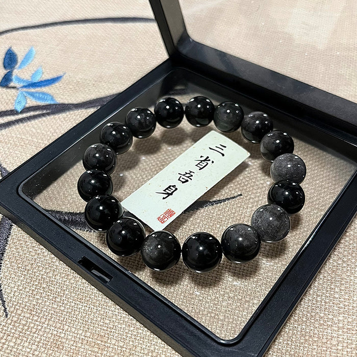 Wholesale Hand string silver obsidian bracelet