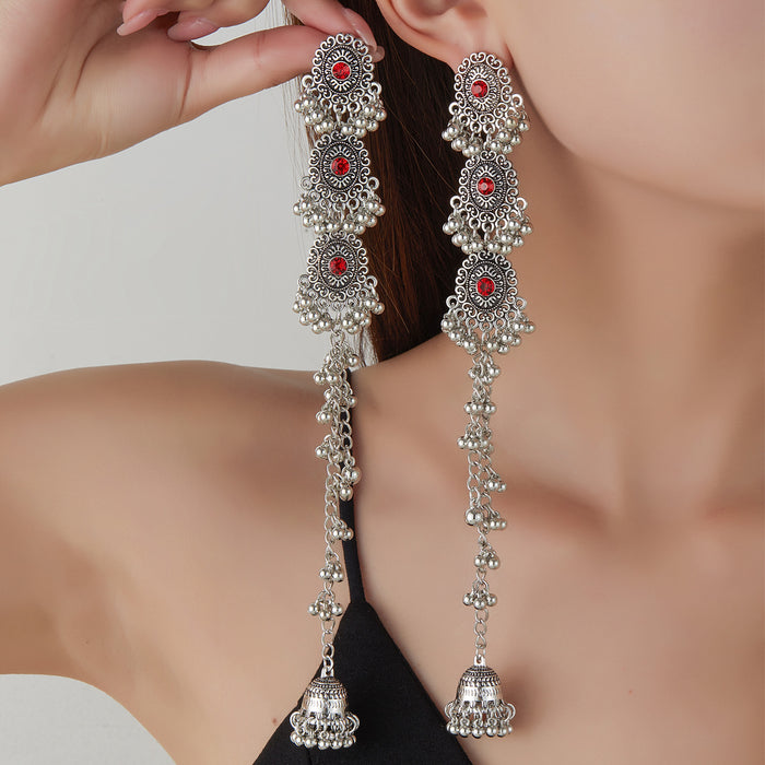 Wholesale Retro Bohemian Long Tassel Drop Earrings Heavy Industry Creative Ethnic Style Diamond-Encrusted High-End Earrings
