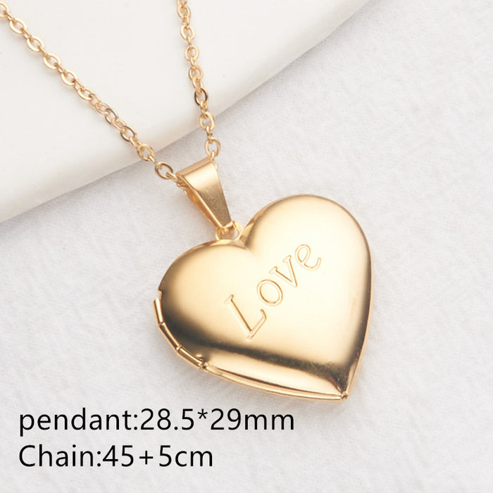 Wholesale Stainless Steel Openable Heart Shaped Pattern Photo Frame Box Necklaces JDC-NE-GSMS005